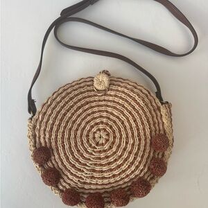 Fossil Brown and Cream Woven Circle Bag